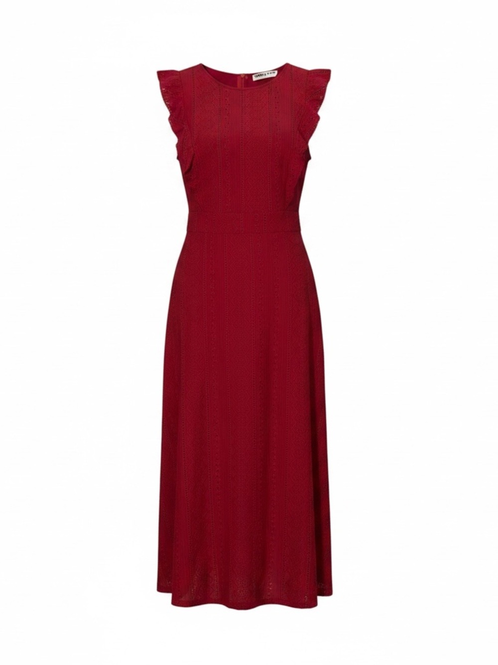 Sleeveless pink Midi Dress with Ruffle Shoulders